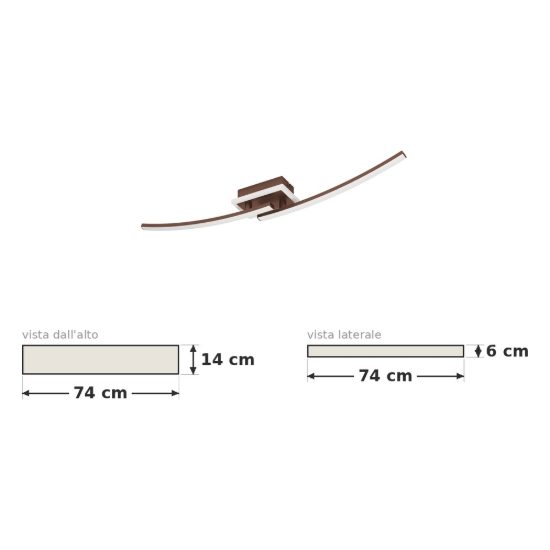 Eglo lungolago plafoniera led 12w 4000k 74cm moderna lineare con rosone quadrato bronzo