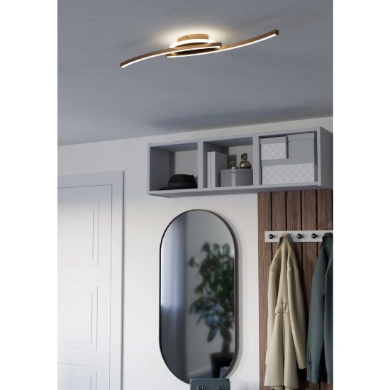 Eglo lungolago plafoniera led 12w 4000k 74cm moderna lineare con rosone rotondo bronzo