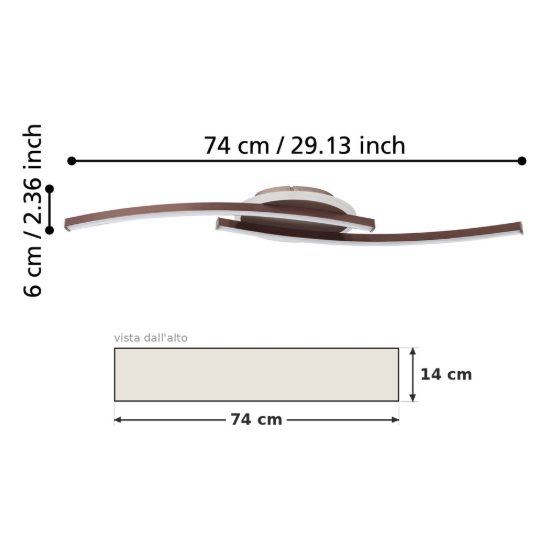 Eglo lungolago plafoniera led 12w 4000k 74cm moderna lineare con rosone rotondo bronzo