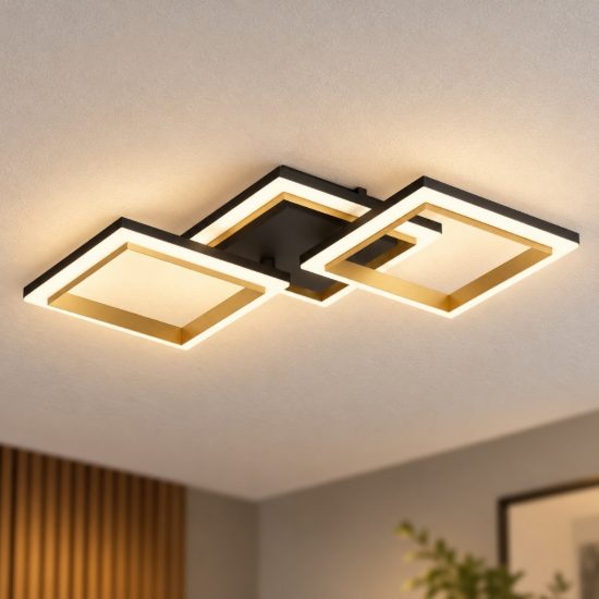 Eglo calliera plafoniera led 20w 4000k 59,5cm dimmerabile per soggiorno moderna nero e ottone