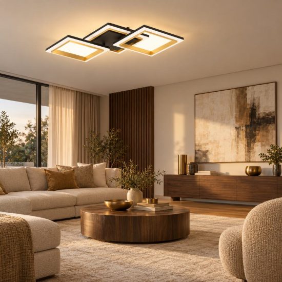 Eglo calliera plafoniera led 20w 4000k 59,5cm dimmerabile per soggiorno moderna nero e ottone