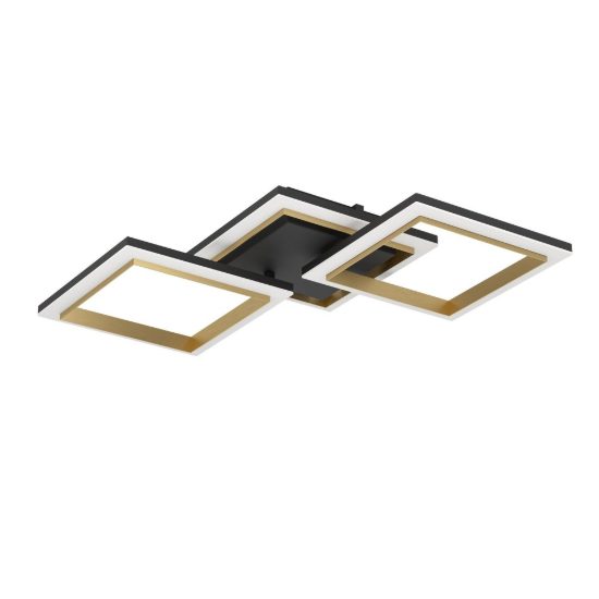 Eglo calliera plafoniera led 20w 4000k 59,5cm dimmerabile per soggiorno moderna nero e ottone