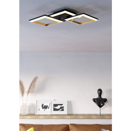 Eglo calliera plafoniera led 20w 4000k 59,5cm dimmerabile per soggiorno moderna nero e ottone