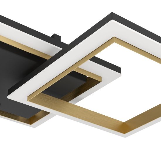 Eglo calliera plafoniera led 20w 4000k 59,5cm dimmerabile per soggiorno moderna nero e ottone