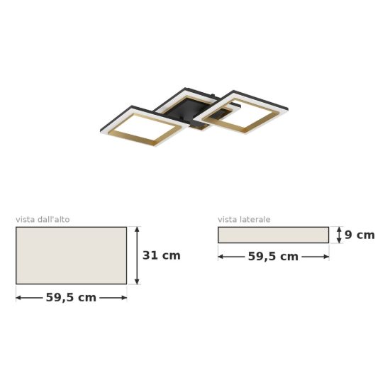 Eglo calliera plafoniera led 20w 4000k 59,5cm dimmerabile per soggiorno moderna nero e ottone
