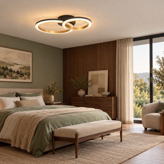Eglo calliera plafoniera led 12w 4000k 42cm dimmerabile per soggiorno moderna anello nero e ottone