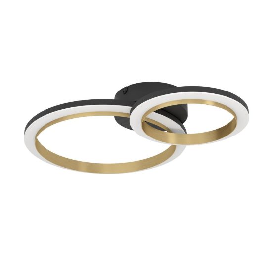 Eglo calliera plafoniera led 12w 4000k 42cm dimmerabile per soggiorno moderna anello nero e ottone