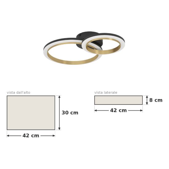Eglo calliera plafoniera led 12w 4000k 42cm dimmerabile per soggiorno moderna anello nero e ottone