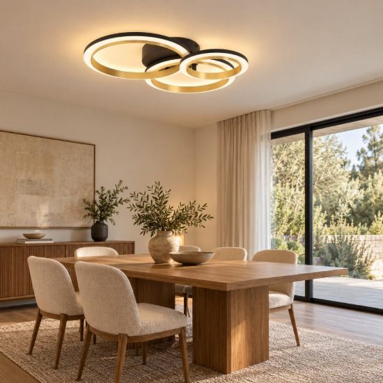 Eglo calliera plafoniera led 20w 4000k 49cm dimmerabile per soggiorno moderna anello nero e ottone