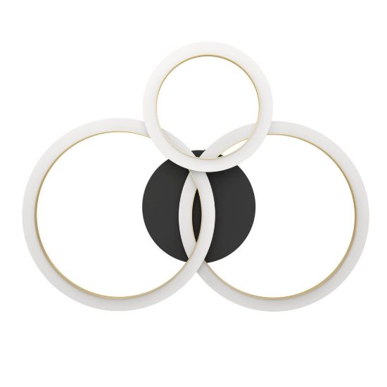 Eglo calliera plafoniera led 20w 4000k 49cm dimmerabile per soggiorno moderna anello nero e ottone