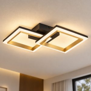 Eglo calliera plafoniera led 18,4w 4000k 52,5cm dimmerabile per soggiorno moderna nero e ottone