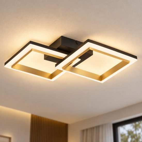 Eglo calliera plafoniera led 18,4w 4000k 52,5cm dimmerabile per soggiorno moderna nero e ottone