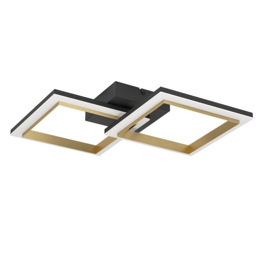 Eglo calliera plafoniera led 18,4w 4000k 52,5cm dimmerabile per soggiorno moderna nero e ottone