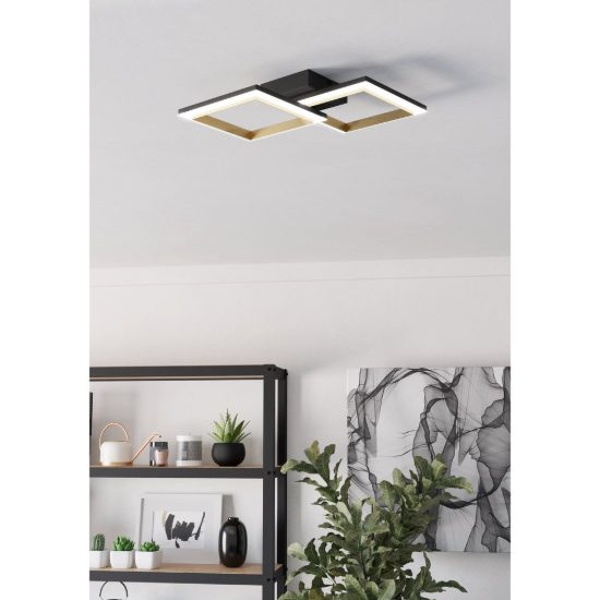 Eglo calliera plafoniera led 18,4w 4000k 52,5cm dimmerabile per soggiorno moderna nero e ottone