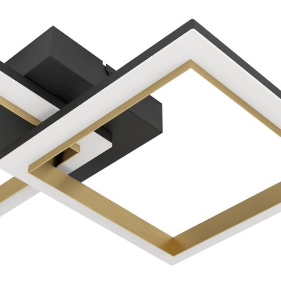 Eglo calliera plafoniera led 18,4w 4000k 52,5cm dimmerabile per soggiorno moderna nero e ottone