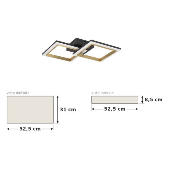 Eglo calliera plafoniera led 18,4w 4000k 52,5cm dimmerabile per soggiorno moderna nero e ottone