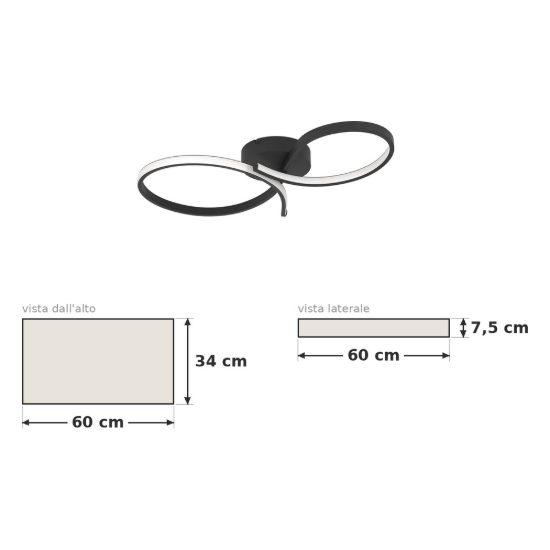 Eglo serpins plafoniera led 21w 3000k 60cm moderna spiroidale nera