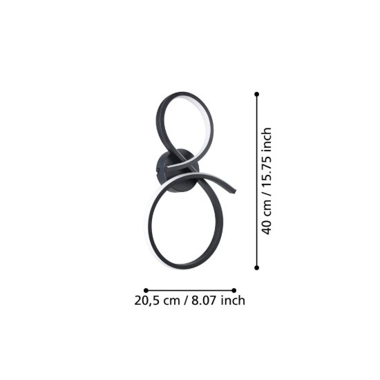 Eglo serpins applique led 11,4w 3000k 40cm moderna spiroidale nera