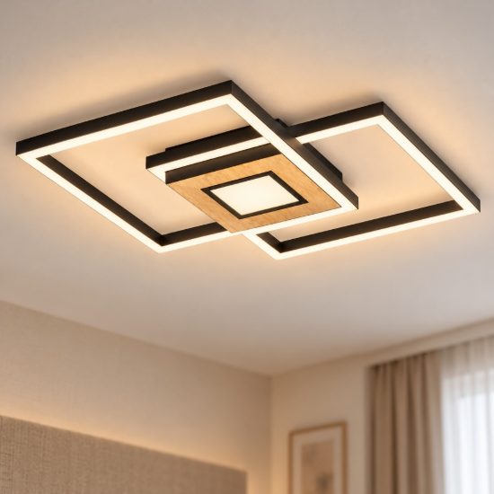 Eglo marinello plafoniera led 38,2w cct 2700k 6500k 48,5cm con telecomando per soggiorno moderna nera e marrone