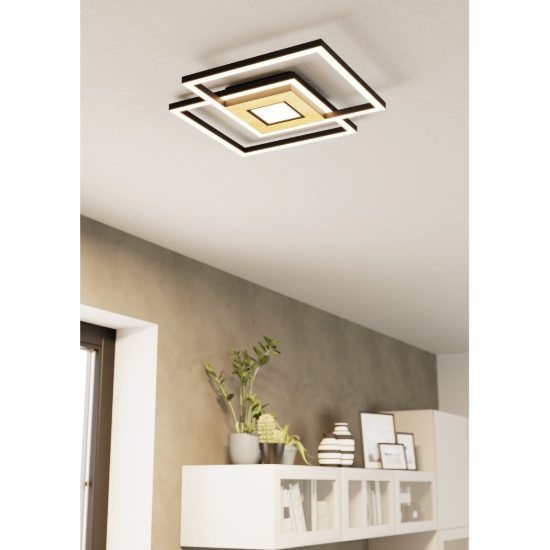 Eglo marinello plafoniera led 38,2w cct 2700k 6500k 48,5cm con telecomando per soggiorno moderna nera e marrone