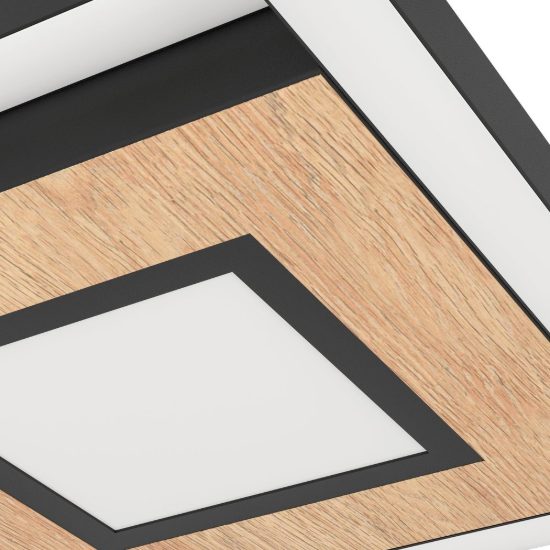 Eglo marinello plafoniera led 38,2w cct 2700k 6500k 48,5cm con telecomando per soggiorno moderna nera e marrone