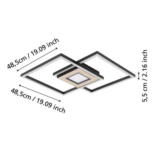 Eglo marinello plafoniera led 38,2w cct 2700k 6500k 48,5cm con telecomando per soggiorno moderna nera e marrone