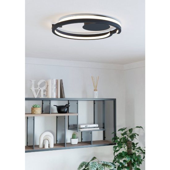 Eglo mezzomonte plafoniera led 40w cct 2700k 6500k 48cm con telecomando per camera da letto moderna nera