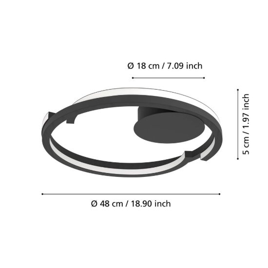 Eglo mezzomonte plafoniera led 40w cct 2700k 6500k 48cm con telecomando per camera da letto moderna nera