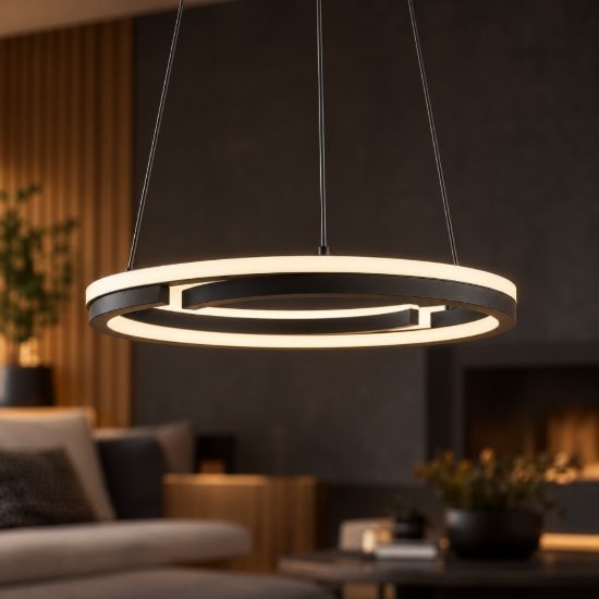 Eglo mezzomonte lampadario led 40w cct 2700k 6500k 48cm con telecomando per soggiorno moderno nero