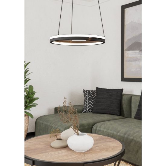 Eglo mezzomonte lampadario led 40w cct 2700k 6500k 48cm con telecomando per soggiorno moderno nero