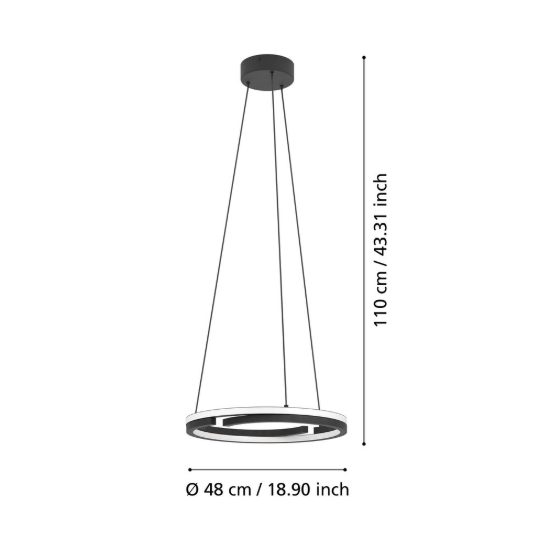 Eglo mezzomonte lampadario led 40w cct 2700k 6500k 48cm con telecomando per soggiorno moderno nero