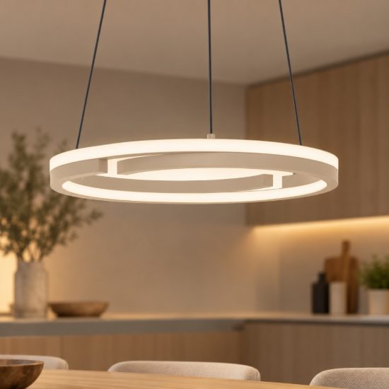 Eglo mezzomonte lampadario led 40w cct 2700k 6500k 48cm con telecomando per soggiorno moderno sabbia