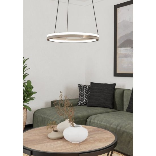 Eglo mezzomonte lampadario led 40w cct 2700k 6500k 48cm con telecomando per soggiorno moderno sabbia