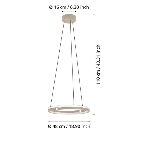 Eglo mezzomonte lampadario led 40w cct 2700k 6500k 48cm con telecomando per soggiorno moderno sabbia