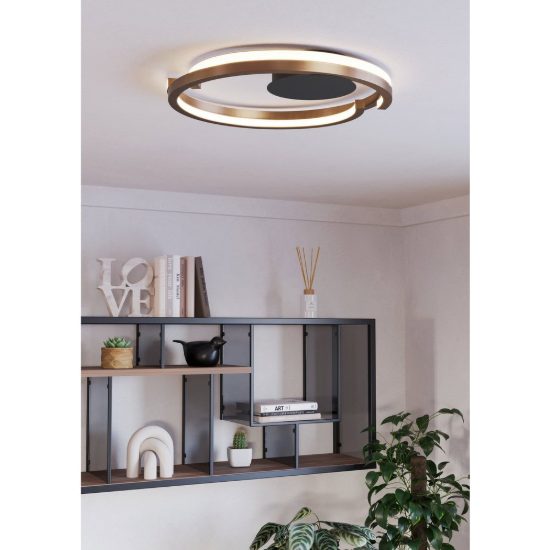 Eglo mezzomonte plafoniera led 40w cct 2700k 6500k 48cm con telecomando per camera da letto moderna bronzo e nero