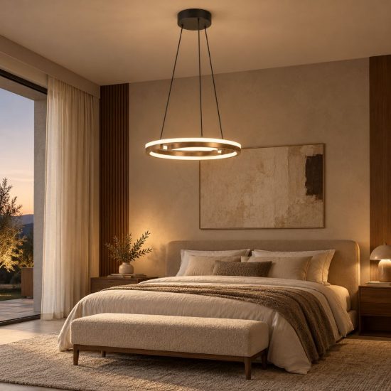 Eglo mezzomonte lampadario led 40w cct 2700k 6500k 48cm con telecomando per soggiorno moderno bronzo e nero