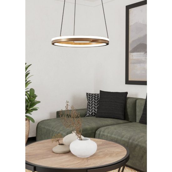 Eglo mezzomonte lampadario led 40w cct 2700k 6500k 48cm con telecomando per soggiorno moderno bronzo e nero
