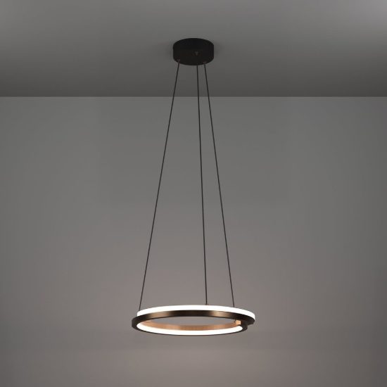 Eglo mezzomonte lampadario led 40w cct 2700k 6500k 48cm con telecomando per soggiorno moderno bronzo e nero