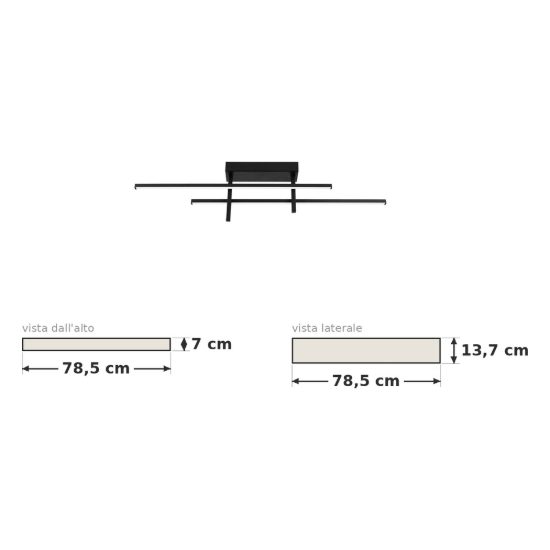 Eglo trepiliano plafoniera led 20w 3000k 78,5cm moderna lineare nera