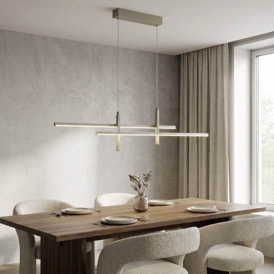 Eglo trepiliano lampadario a sospensione led 20w 3000k 110cm moderno lineare sabbia