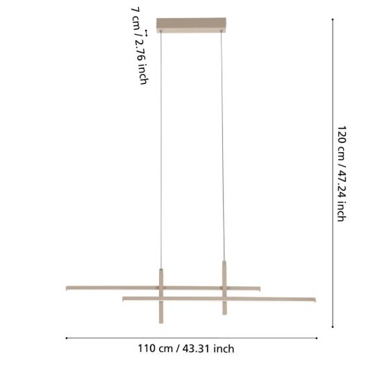 Eglo trepiliano lampadario a sospensione led 20w 3000k 110cm moderno lineare sabbia