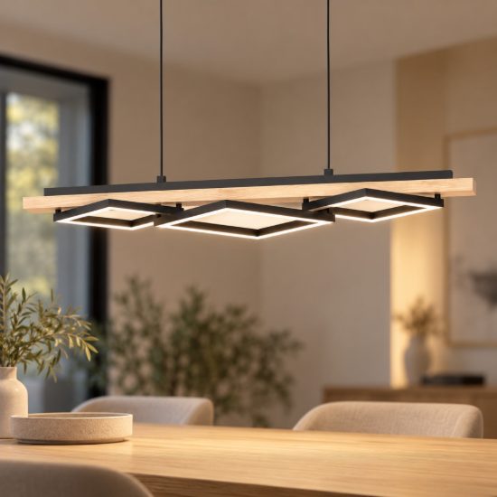 Eglo boyal lampadario led 42w 3000k 101cm per cucina moderno nero e marrone