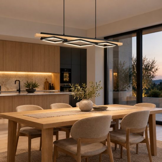 Eglo boyal lampadario led 42w 3000k 101cm per cucina moderno nero e marrone