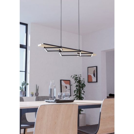 Eglo boyal lampadario led 42w 3000k 101cm per cucina moderno nero e marrone