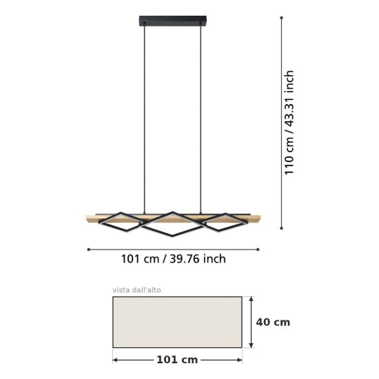 Eglo boyal lampadario led 42w 3000k 101cm per cucina moderno nero e marrone