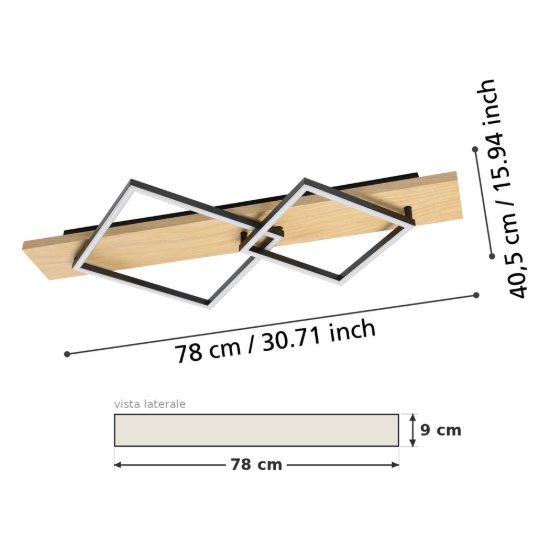 Eglo boyal plafoniera led 28w 3000k 78cm per soggiorno moderna 2 luci nero e marrone