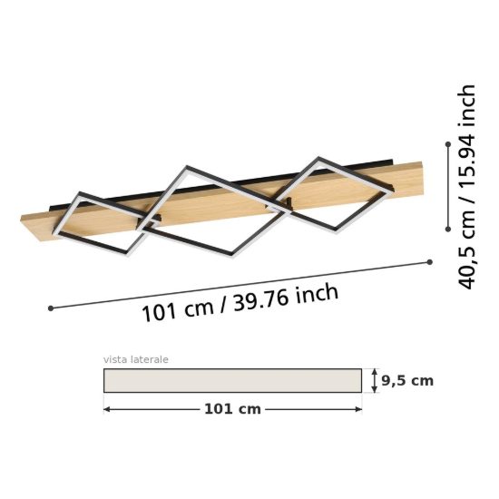 Eglo boyal plafoniera led 42w 3000k 101cm per soggiorno moderna 3 luci nero e marrone