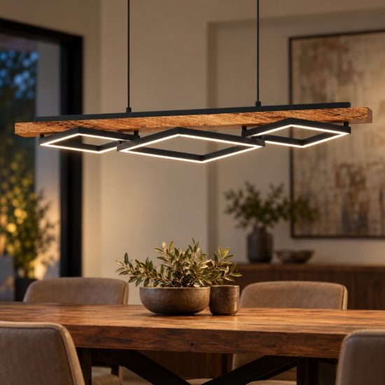 Eglo boyal lampadario led 42w 3000k 101cm per cucina rustico nero e marrone rustico