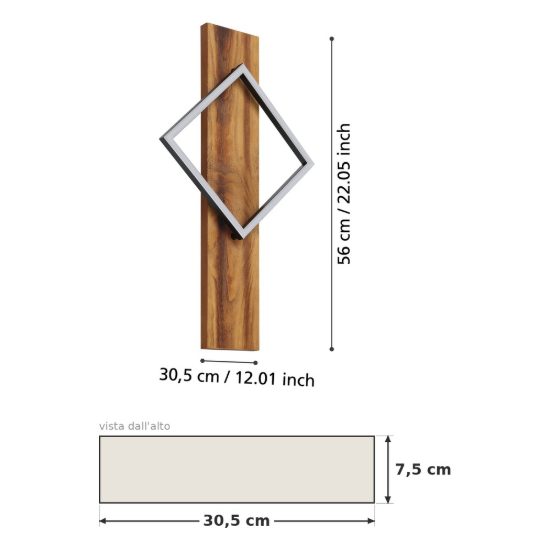 Eglo boyal applique led 13w 3000k 56cm per camera da letto rustica nero e marrone rustico