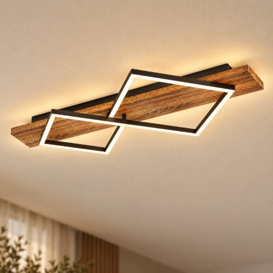 Eglo boyal plafoniera led 28w 3000k 78cm per soggiorno rustica 2 luci nero e marrone rustico